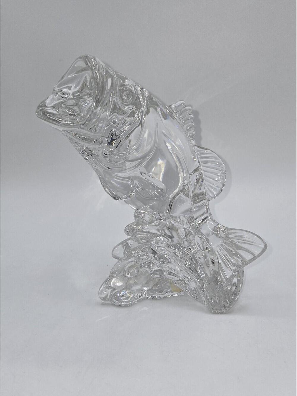 Vintage Crystal Bass Fish Figurine Lead Crystal Glass Sculpture 6"